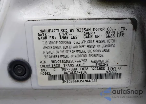2005 Nissan Sentra 1.8S from USA, damaged, VIN 3N1CB51D35L466752